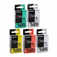 Páska CASIO kompatibilní plastová samolepicí šíře 6mm, černá na bílém, návin 8m