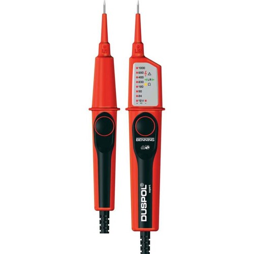 Zkoušečka napětí AC/DC 12-1000V, 0,1-100kΩ, LED/vibrace, točivé pole, akustická signalizace, CAT IV