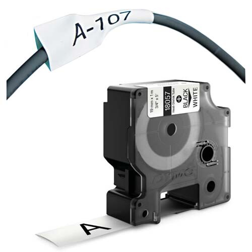 18055 DYMO plochá smršťovací bužírka RHINO šíře 12mm pro průměry 2,97-5,13mm, černá na bílé (1,5m)