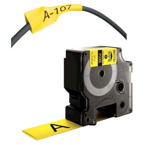 18058 DYMO plochá smršťovací bužírka RHINO šíře 19mm pro průměry 4,64-8,70mm, černá na žluté (1,5m)