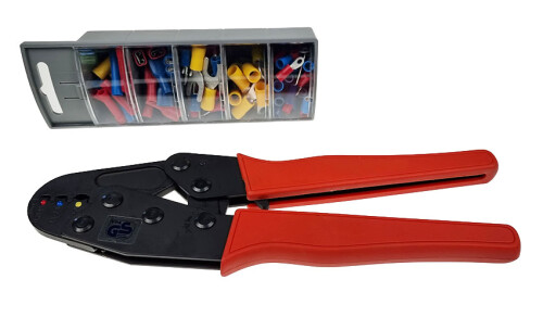 Lisovací kleště na izolované koncovky, průřez 0,5-6mm2, se sadou izolovaných koncovek
