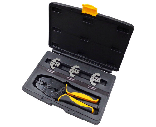 Kufřík s lisovacími kleštěmi LK5 a sadou 3 párů čelistí na solární konektory MC3,MC4 a TYCO