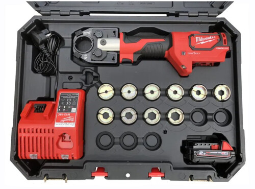 Elektrohydraulické lisovací kleště s čelistmi AL DIN 10-300mm2, kufr, nabíječka, akku 18V/2Ah