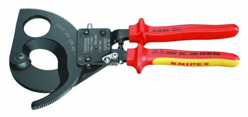 9536280 KNIPEX ráčnové nůžky na AL a CU kabely do průměru 52mm / 380mm2, izolované do 1000V